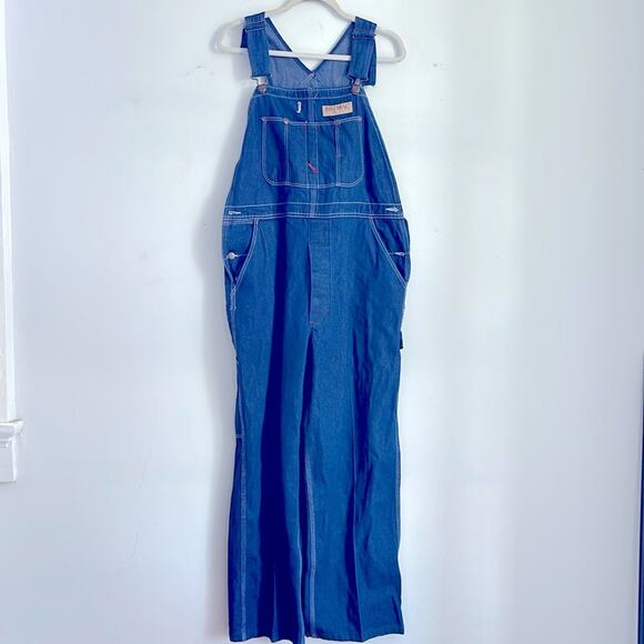 Vintage Big Mac Work Wear dark wash denim jean bib overalls sz 36x30 - Picture 1 of 9